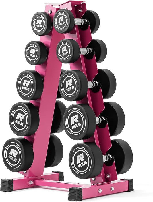 RitFit 5-250 LBS PVC Encased Round Dumbbell sets with Knurled Handle and Optional Rack, Strength Training Equipment for Home Gym