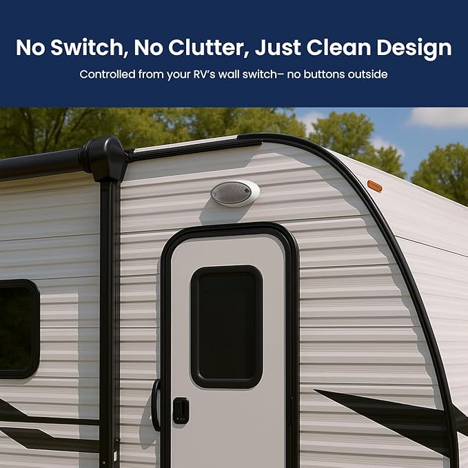 Safoner Aluminum LED RV Porch Light Exterior Oval- 1400LM Bright White & Amber Switchable Lighting, IP67 Waterproof Exterior Fixture- 12V Outdoor Light for Travel Trailer, Camper, Motorhome (White)