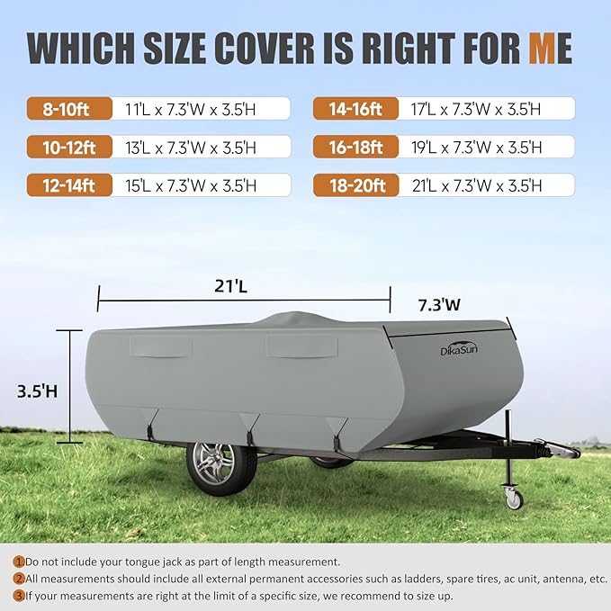 Pop Up Camper Cover 10'-12', 7 Layers Waterproof Pop-up Tent Trailer Cover Anti-UV Folding Camper RV Cover for Motor Home