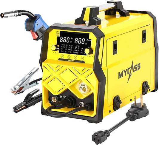 250A MIG Welder,5 in 1 Gas MIG/Gasless Flux Core/Stick/Lift TIG/Spot Welding/Spool Gun Compatible Aluminum Welding Machine Large LED Display 110V/220V Multi Process Welder