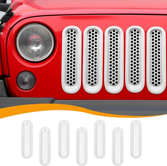 Hoolcar Front Grill Mesh Inserts Clip-in Honeycomb Grille Guard Cover Fit for Jeep Wrangler JK JKU 2007-2017, Exterior Accessories, White