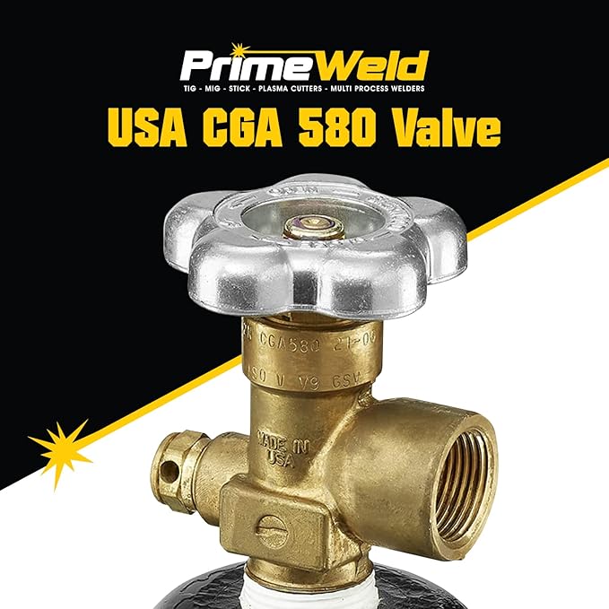 PrimeWeld 100% Argon Gas Welding Tank Full 80CF | DOT 3AA | USA CGA 580 Valve | Best Gas for TIG Welding Applications | Cylinders Full & Ready to Use
