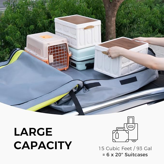WELKIN Heavy Duty Rooftop Cargo Carrier Bag - 15 Cubic Waterproof Car Roof Bag for All Vehicles with/Without Rack - Includes Anti-Slip Mat, 6 Door Hooks, TSA Lock & Storage Bag - Reinforced Straps