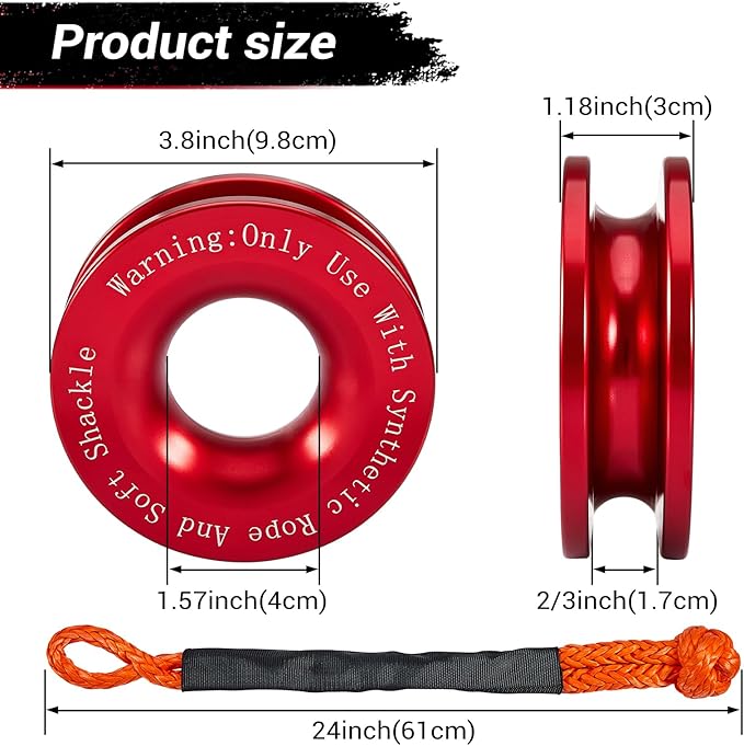 Soft Shackle & Recovery Ring Set 2pcs 1/2"x22" Synthetic Winch Rope 56,000lbs Breaking Strength, 1pcs Snatch Ring for ATV UTV SUV Truck Offroad Vehicle Orange