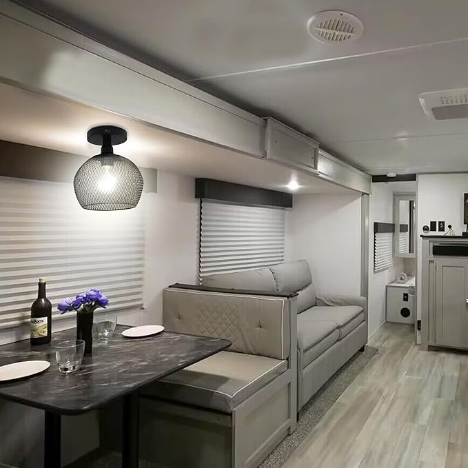 Facon 12V 7inch RV Pendant Dining Table Light with Replaceable Bulb (1 X E26 Bulb Included), RV Camper Dinette Light with On&Off Switch, 12Volts Pendant Lamp for Automotive Kitchen Island