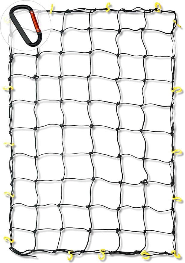 NEIKO 50971A 4'x6' Super Duty Small Cargo Net¸ Bungee Cargo Net, 16 Pcs Detachable hooks, 4 Carabiners, Small 4"x4" Mesh Protects Small Items, Cargo Net For SUV, ATV/UTV, RV, Pickup Truck Bed, Trailer