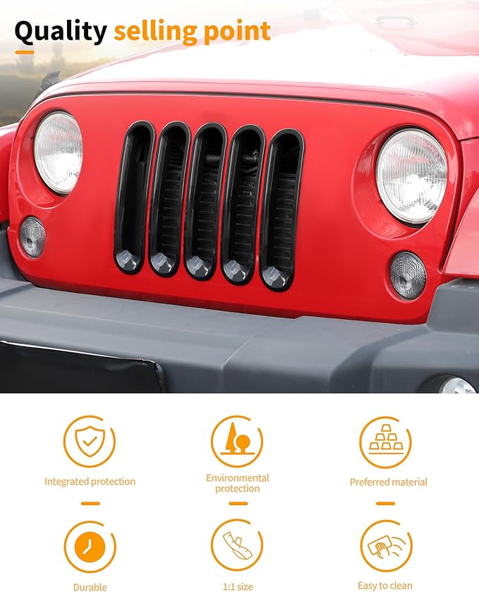 Hoolcar Grill Inserts Front Grille Mesh Cover Guard for Jeep Wrangler JK 2007-2017 Clip-on Grille Exterior Accessories, Black
