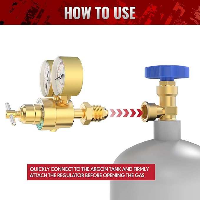 bestarc Argon CO2 Regulator Gauges Gas Welding with 9.8FT Gas Hose, CGA580 Inlet Connection, 0-4000PSI Input Pressure for MIG and TIG Welding