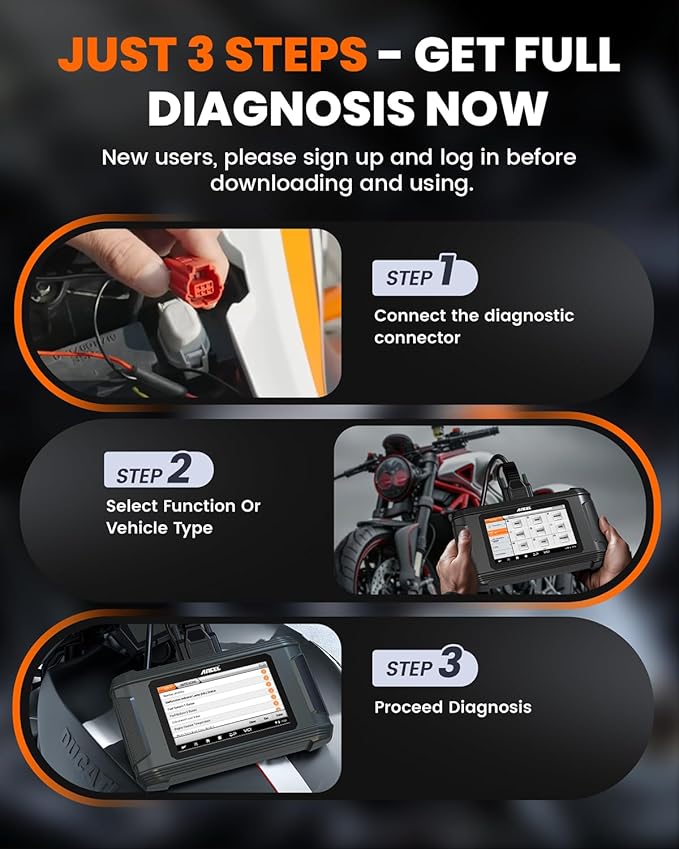 ANCEL MT500 PRO Motorcycle Scanner, Full-System OBD2 Diagnostic Tool with Quick Service Resets & Advanced Programming, Fits for Harley, Honda, Yamaha, Indian, Kawasaki, Suzuki, Polaris, BRP, Victory