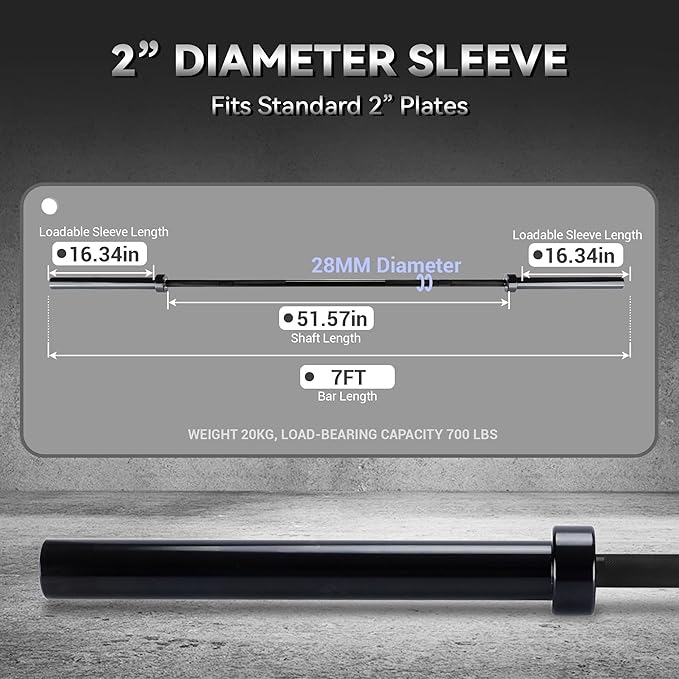 GaveeLife Olympic Barbell, 7FT/4FT Weight Bar For Weightlifting and Powerlifting 45lb, Olympic Bar for 1500lbs/700lbs/500lbs Capacity, Weight Bar Fit 2” Standard Weights