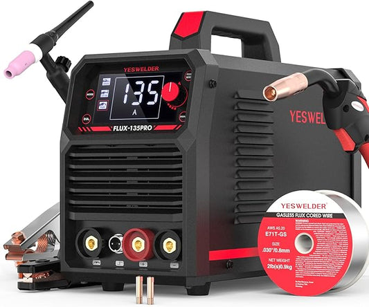 YESWELDER FLUX-135PRO Flux Core MIG Welder & Lift TIG Torch, 135Amp 110V Flux Core Gasless MIG/Lift TIG/Stick 3-in-1 Digital Display Welding Machine with 10-25 Lift TIG Gun