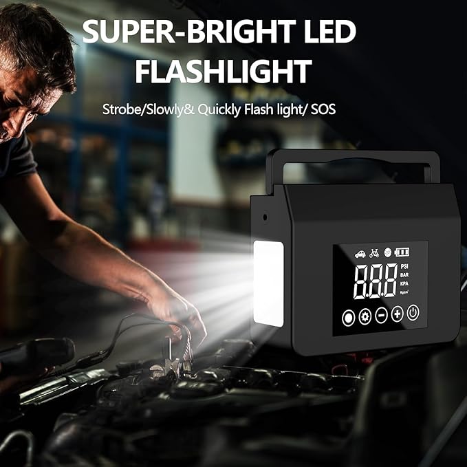 Jump Starter with Air Compressor, 4000A Car Battery Jump Starter(ALL Gas/8.0L Diesel) with 150PSI Tire Inflator 12V Car Battery Jump Power, 15000mAh PowerBank With LED Light, with Type-C Quick Charge.