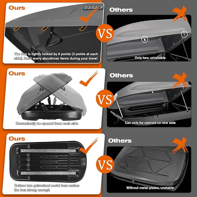 Gray Rooftop Cargo Box Carrier Large 13 Cubic Feet Car Top Mount Travel Luggage Storage, Dual Side Opening, Roof Cargo Boxes Waterproof Rooftop Storage Box Extra Keys, Straps