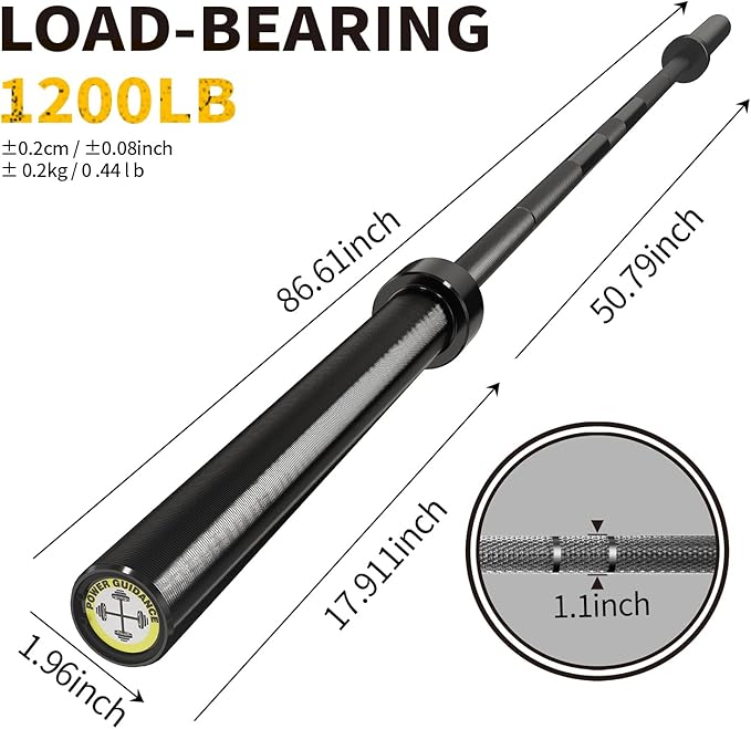 POWER GUIDANCE Olympic Barbell Solid Bar, 7ft Strength Training Bar for Weightlifting, Home Fitness, 1600-Pound Capacity