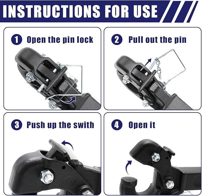 Jextra Pintle Hitch 15 ton Suitable for 2 Inch Pintle Hitch Receiver and Hitch Receiver Pin Lock Black Powder Coat 33000LB