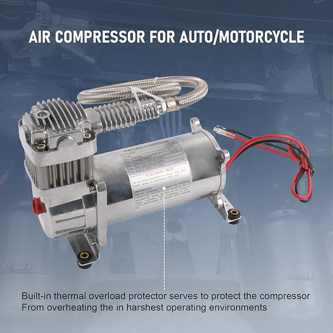 12V 444C 200 PSI Chrome Air Compressor for Auto/Motorcycle