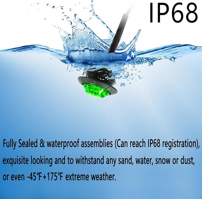 KEING 10 Pack Sealed Waterproof Mini Round 3/4 Inch Green LED Marker lights Signal Light 12V for Trailer Truck Bus Pickup Van ATV RV Lorry Caravan, 5 Years Warranty