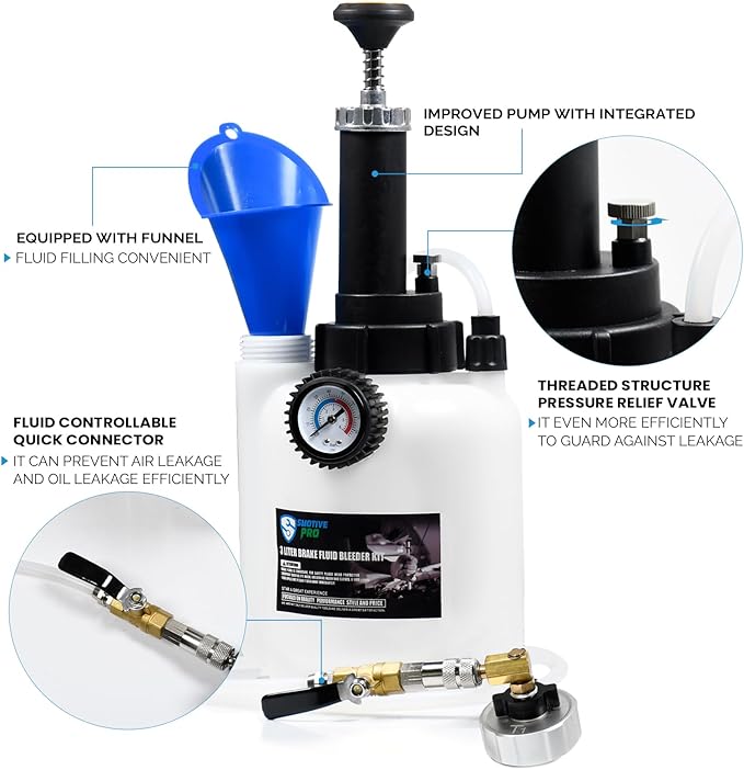 3L Manual Brake Bleeder Fluid Pump and 1L Waste Oil Bottle, One Man Professional Brake Bleeder Kit Suitable for Buick/Cadillac/Chevrolet/Ford/Mazda/Tesla