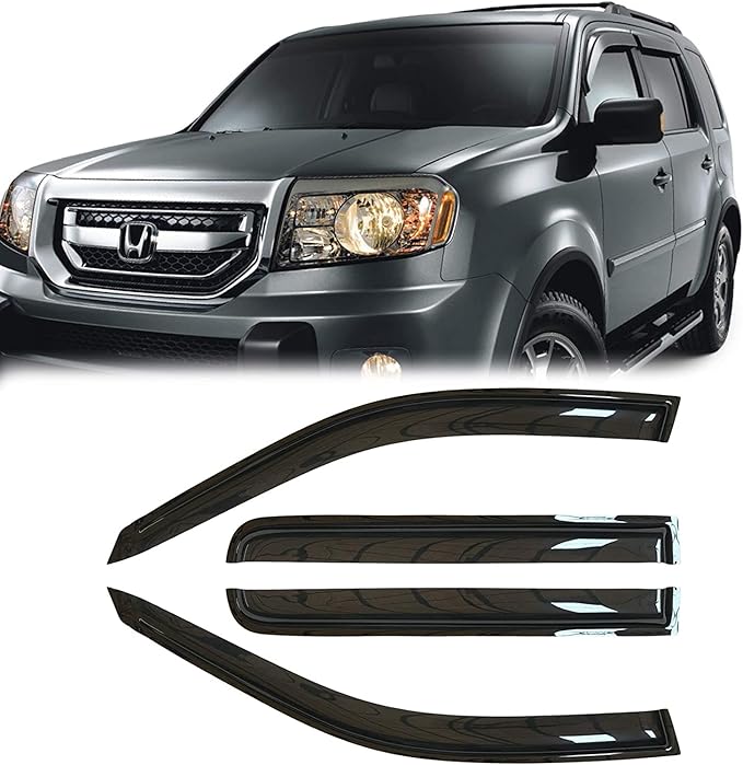 Original 4pcs Rain Guards Set, Outside Mount Window Deflectors, Good Looking Side Window Visors Compatible with 2009-2015 Pilot |94084|