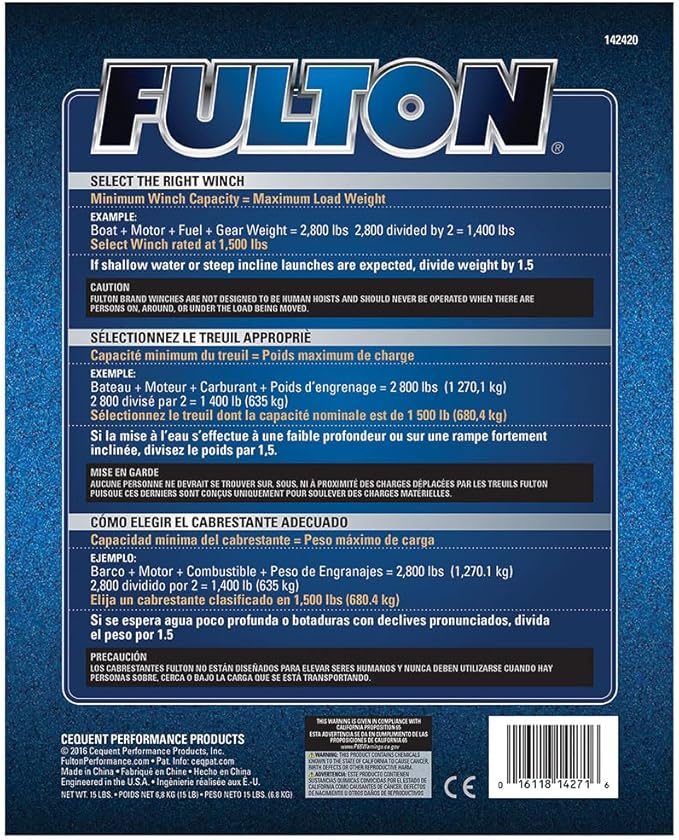 Fulton 142420 Trailer Winch, Two-Speed, 3,200 lbs. Capacity, No Strap, 10 Inch Handle, Silver