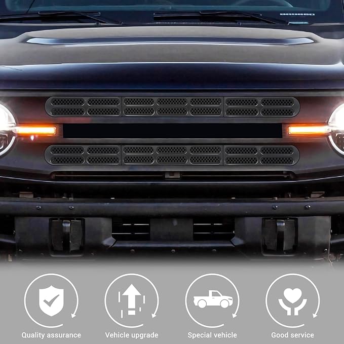 Jimen for Bronco Grille Inserts, 6 Pack Front Mesh Grill Cover Guard Exterior Trim Accessories Compatible with Ford Bronco 2021-2024 (Matte Black)