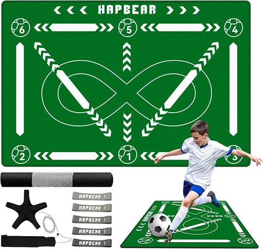 HAPBEAR Soccer Training Equipment- Thickened 0.2 inch, Soccer Training Mat for Footwork and Ball Mastery, Anti-Slip and No-Curl, Idea for All Ages to Improve Speed Strength Agility and Coordination