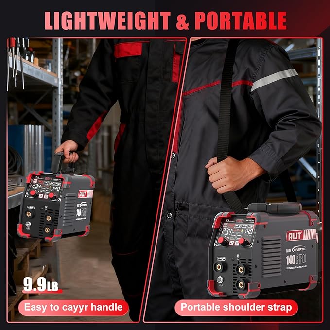 AWT LED Digital Display 140Amp MIG Welder Flux Core MIG Welder/Stick/Lift TIG 3 in 1 Welding Machine,Welder Machine 110V With Synergy IGBT Inverter, Portable Gasless Welder Equipment