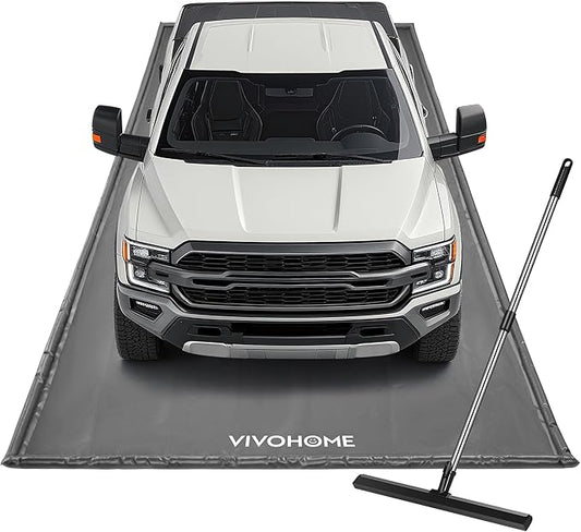 VIVOHOME Containment Mat (8'6" x 20') with Stay Put Corner, PVC Garage Floor Mats, Heavy Duty Garage Parking Mat with a Squeegee, Gray