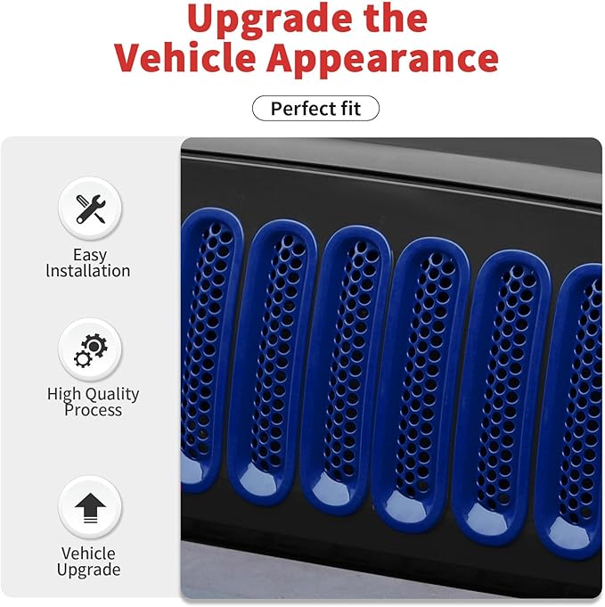 Mesh Grill Insert Grille Inserts Cover Fit for 2007-2018 Jeep Wrangler JK JKU(Blue)