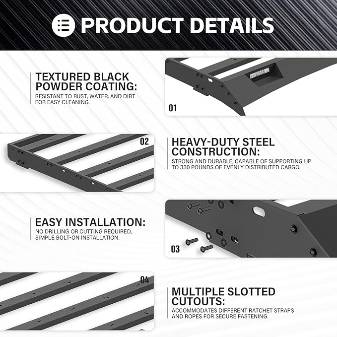 Roof Rack Cargo Basket with 2 LED Lights Compatible for 2009 2010 2011 2012 2013 2014 Ford F-150 & Raptor SuperCrew Cab, Rooftop Cargo Carrier Luggage Storage Holder