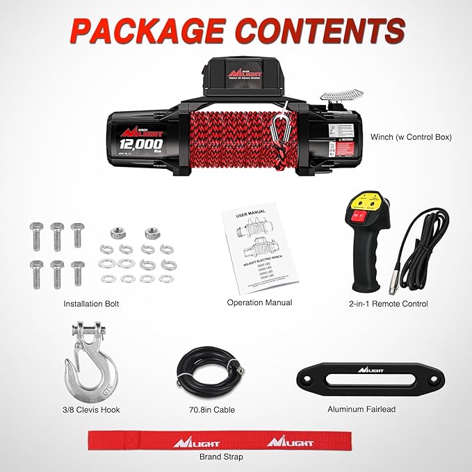 Nilight 12000lbs Electric Winch 12V Waterproof IP68 for Trailer Jeep ATV UTV Truck SUV Towing Portable Winches with Synthetic Rope 3-IN-1 Smart Remote