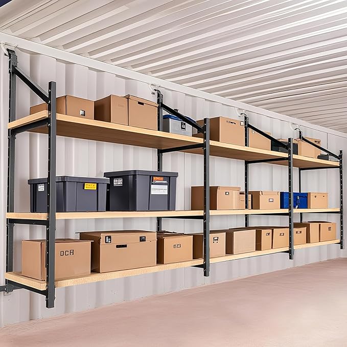 Kryonix 3Pcs Shipping Container Shelving Bracket, Adjustable 3-Tier Hanging Cargo Container Shelves for Spacing Saving, 1300LBS Capacity Heavy Duty Container Shelf Bracket for Workshop Storage