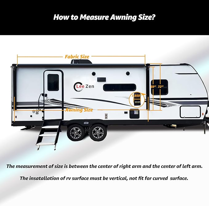 RV Electric Retractable Awning, Black Frame and Fabric Assemblies Full Set for RV, 5th Wheel,Travel Trailers,Motorhome Trailer Awning for Home or Camper - Sand Fade, 11Feet(Fabric 10'2")