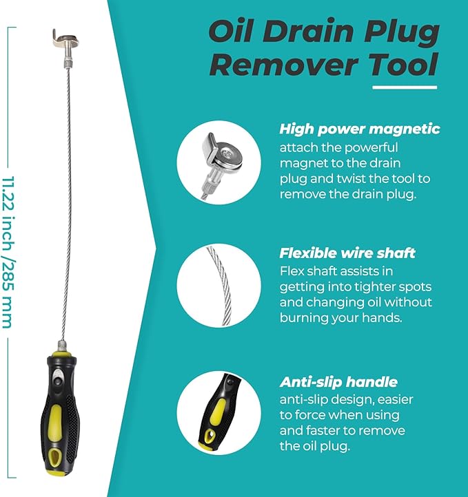 Strong Magnetic Oil Drain Plug Remover Tool & Flexible Oil Funnel Reusable,Essential Oil Change Tools for The Auto Mechanic,for Oil Darin Plug Removal,Oil Draining and Oil Filling