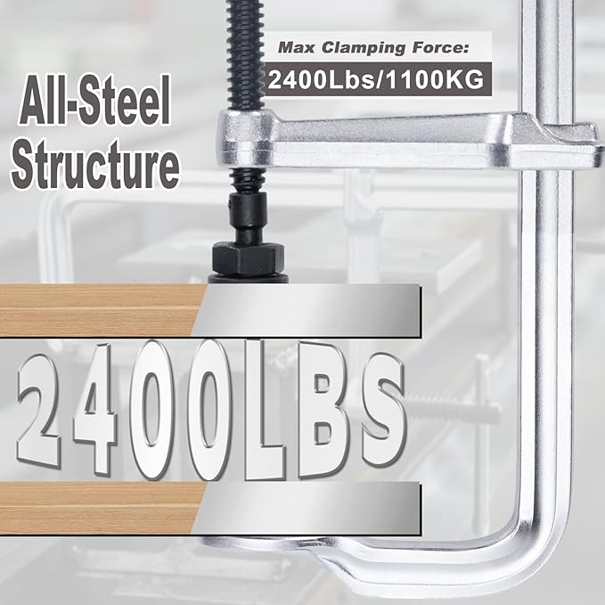 Welding Clamps Heavy Duty for Metal Working, Piping & Woodworking, 1100 Kg/2400 Lbs Heavy-Duty Load Capacity, Max Opening: 12 Inch, w/Replaceable Swivel Pads, Throat Depth 5-1/2 Inch