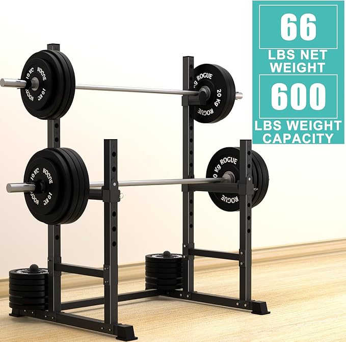 VivZen Adjustable Squat Rack & Bench Press Stand – Multi-Functional Home Gym Power Rack for Barbell, Dumbbell, and Push-Up Workouts–Heavy-Duty Steel Construction (34" to 57" Height, 600 lbs Capacity)