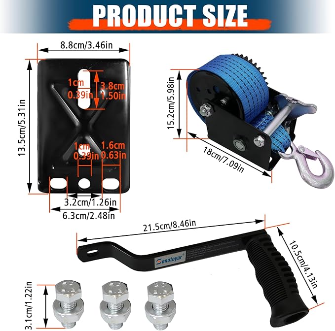 Heavy Duty Boat Trailer Winch,HandCrank Winch 1600lbs Capacity with 26FT Strap,2-Way Ratchet 4:1 Gear Switchable Hand Crank Winch for Boat,Trailer,Truck,RV,ATV and Jet Ski