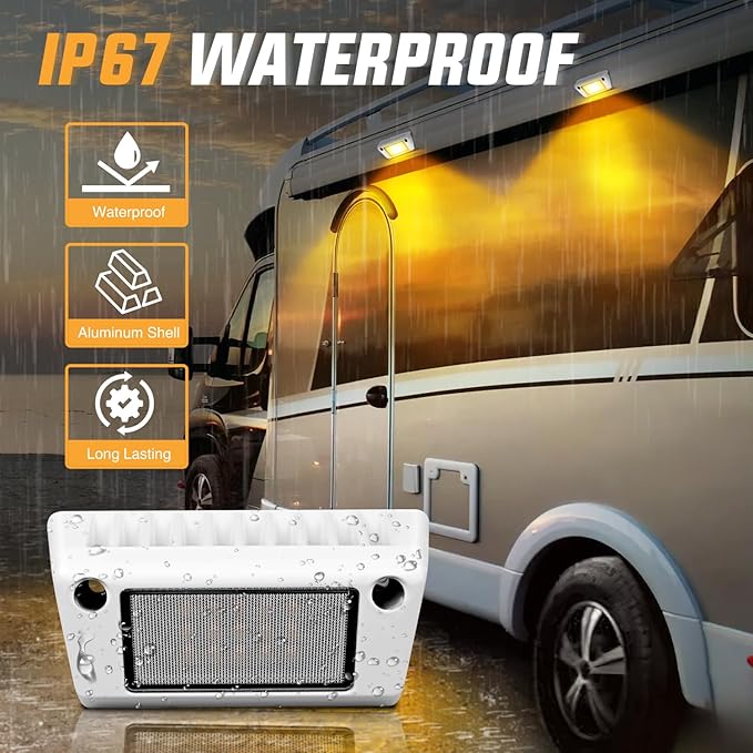 Nilight RV Exterior Light 2PCS 5 Inch Porch Lights Amber Beam 12V 24V LED Scene Cargo Lighting White Aluminum Housing for RVs Trailers Travel Campers 5th Wheels Motorhome SUV Truck