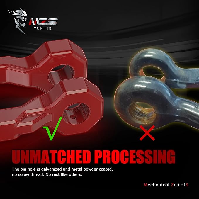 MZS 3/4" D Ring Shackles, 80,000 lbs (40T) Break Strength Shackles with 7/8" Pin Use with Tow Strap Winch Accessories for Off-Road Truck ATV UTV SUV Recovery Towing Red (Pack of 2)