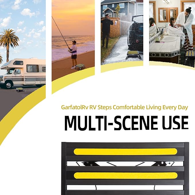 GarfatolRv Steps, Foldable RV Step Stool with a Adjustable Height Step Platform, Portable Handle, Reflective Strip and Non Slip Rubber Feet for Adults Supports Up to 1000 lbs