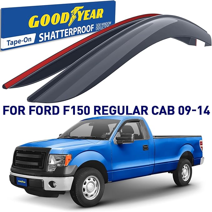 Goodyear Shatterproof Window Deflectors for Ford F150 2009-2014 Regular Cab, Tape-on Rain Guards, Window Visors, Vent Deflector, Vent Visor, Truck Accessories, 2 pcs- GY003111