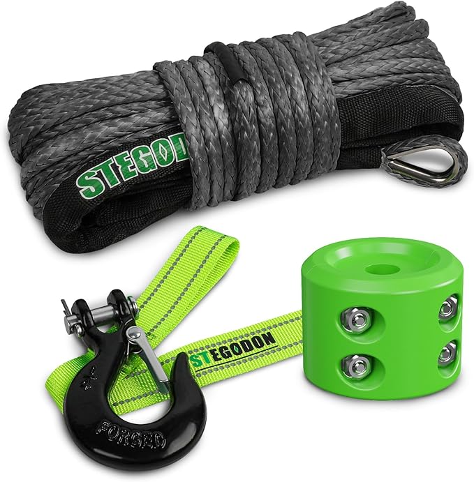 Synthetic Winch Rope, 1/4'' x 50ft 10,000LBS Synthetic Winch Line 1/4 Winch Cable Replacement Synthetic Rope with Forged Winch Hook and Rubber Stopper for 4WD Off Road Vehicle ATV UTV (Gray)