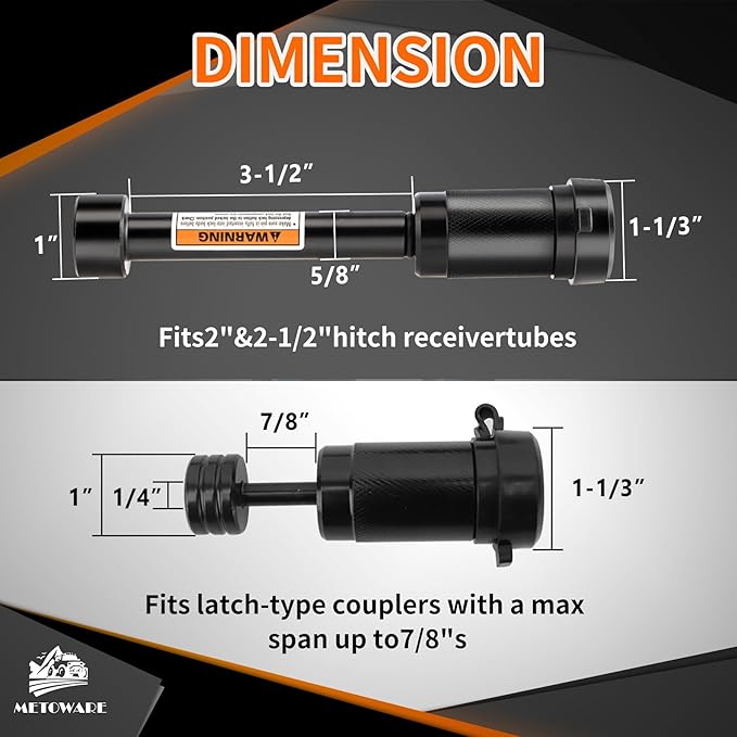 METOWARE Keyed Alike Hitch Lock& Coupler Lock Set, 5/8" Dia 3-1/2” Long Trailer Hitch Locks for Class III IV 2" & 2-1/2" Receiver, Dia 1/4" Trailer Coupler Lock with 7/8" Span Fits Latch-Type Couplers