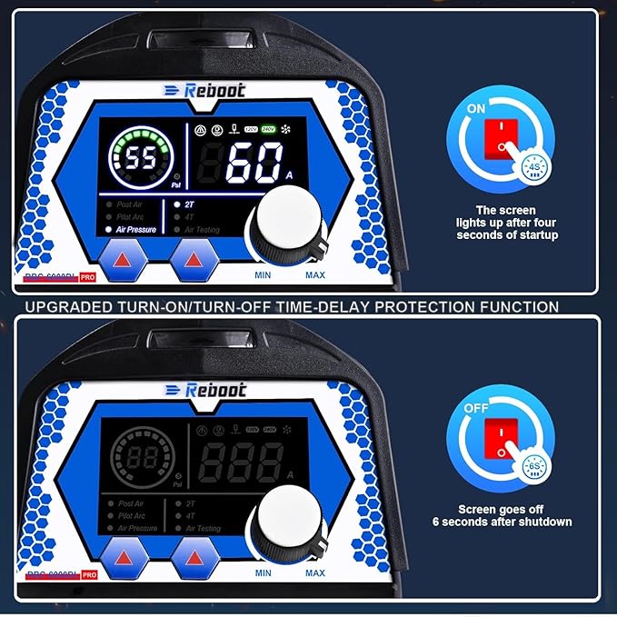 Reboot Pro 60A Plasma Cutter 2025, Pilot Arc Non-Contact Cutting, 120V/240V Dual Voltage,Large Digital Smart Screen, Enhanced for Metal/Mesh/Stainless Steel, 1/2'' Clean Cut 3/4" Max Cut