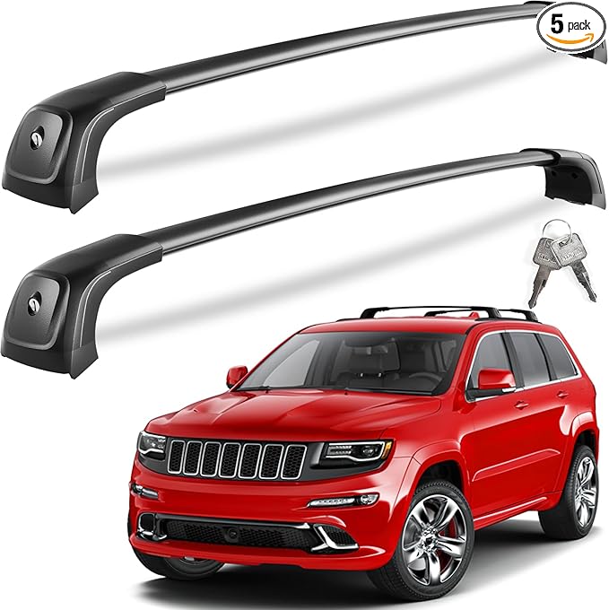 KINGGERI Lockable 260lbs Roof Racks Cross Bars Fit for Jeep Grand Cherokee Altitude & SRT & Trackhawk with Roof Black Moldings 2011-2022, Anti-Theft Aluminum Rails Crossbars Cargo Luggage