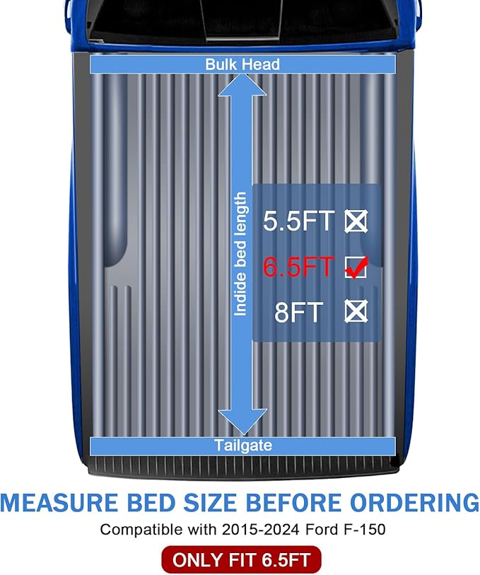 Soft Quad-Fold Truck Bed Tonneau Cover Compatible with 2015-2024 Ford F-150 6.5FT Bed