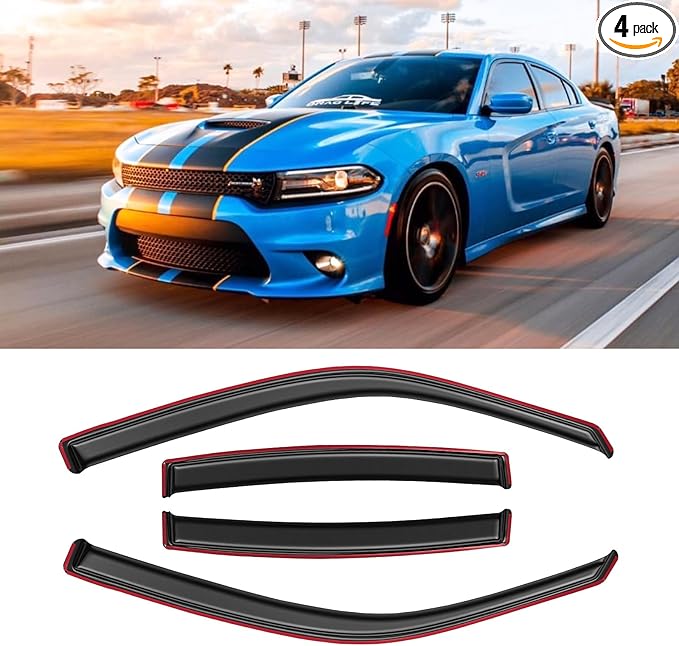in-Channel Window Rain Guards for 2011-2023 Dodge Charger, Window Visor Guard Vent Wind Shade Deflector Rain Shield Protector Sun Visor 2012 2013 2014 2015 2016 2017 2018 2019 2020 2021, 4PCS