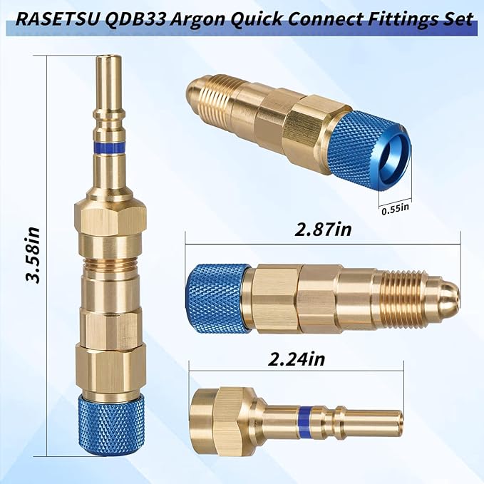 QDB33 Argon Quick Connect Fittings Set - 125 PSI Inert Gas Regulator & Hose Connector for TIG Welding (Male & Female)