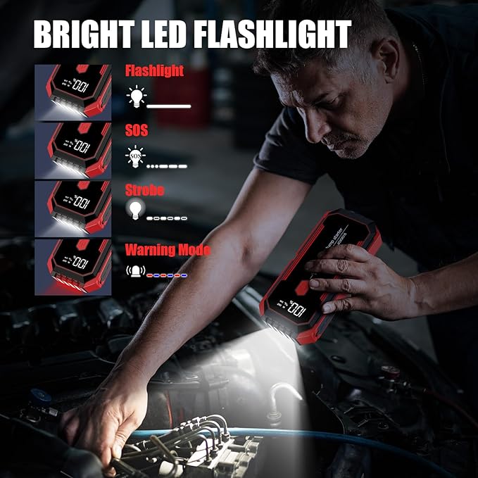 Car Battery Jump Starter 4000A: Battery Jumper Starter Portable Charger with Jumper Cables, 12V Auto Jump Starter Battery Pack - Car Starter Jump Box for All Gas & 10.0L Diesel Engines, Black & Red