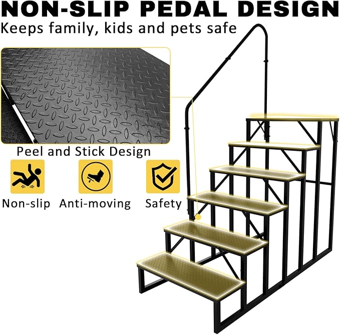 RV Steps with Handrail, Hot Tub Steps Outdoor, 6 Step Ladder Stool, RV Stairs with Anti-Slip Panel, Camper Steps for Spa, Travel Trailers, Pool and Porch